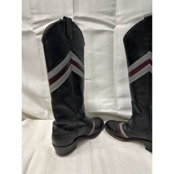 Vintage Miss Capezio Women's 5.5 Western Cowboy Boots‎ Black Leather V-Stripe - Picture 9 of 16